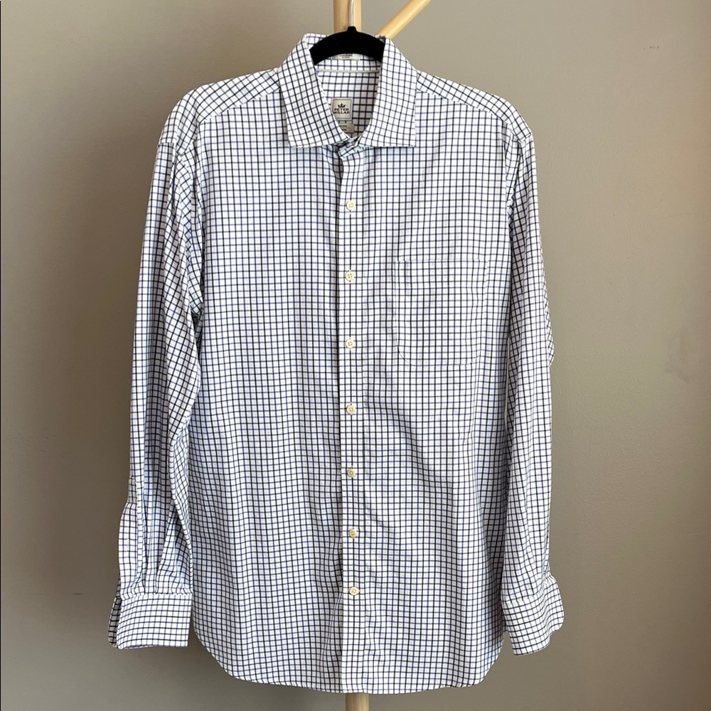 Peter Millar Men's White, Purple & Black Checkered Button Down Shirt Large